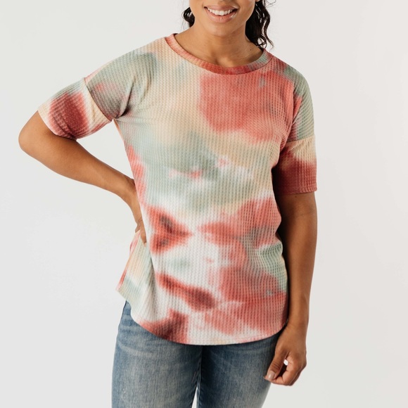 Waffle Knit Tie Dye Top in Sunrise - Picture 7 of 15